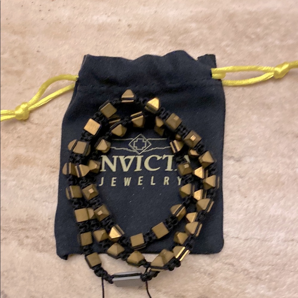 Invicta Authentic Jewelry-Hematite Gold/ Black Stainless Steel Bracelet (New)